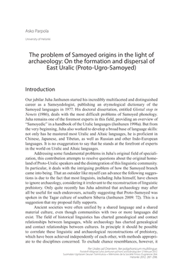 The Problem of Samoyed Origins in the Light of Archaeology: on the Formation and Dispersal of East Uralic (Proto-Ugro-Samoyed)