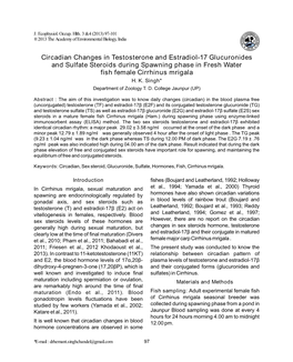 Circadian Changes in Testosterone and Estradiol-17 Glucuronides and Sulfate Steroids During Spawning Phase in Fresh Water Fish Female Cirrhinus Mrigala H