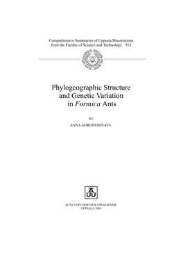 Phylogeographic Structure and Genetic Variation in Formica Ants