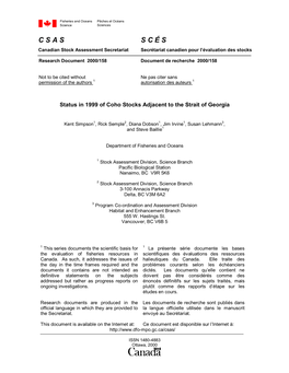 C S a S S C É S Canadian Stock Assessment Secretariat Secrétariat Canadien Pour L’Évaluation Des Stocks