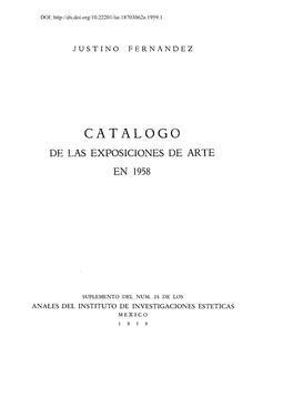 Catalogo De Las Exposiciones De Arte En 1958