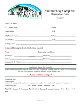 Summer Day Camp 2021 Registration Form