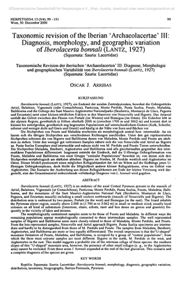 Taxonomic Revision of the Iberian 'Archaeolacertae' III: Diagnosis, Morphology, and Geographic Variation of Iberolacerta Bonnali