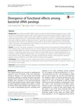 Divergence of Functional Effects Among Bacterial Srna Paralogs I-Chen Kimberly Chen1,2,3* , Gregory J
