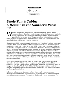 Uncle Tom's Cabin: a Review in the Southern Press 1852