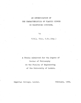 An Investigation of the Characteristics of Plastic Hinges in Reinforced Concrete