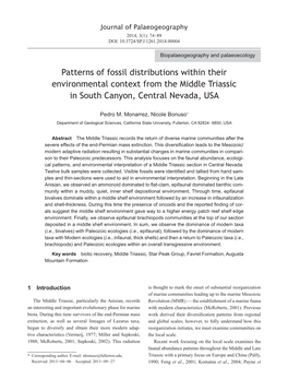 Patterns of Fossil Distributions Within Their Environmental Context from the Middle Triassic in South Canyon, Central Nevada, USA