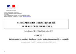 Classement Des Infrastructures De Transports Terrestres Annexe 1