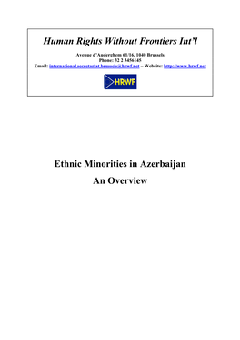 Human Rights Without Frontiers Int'l Ethnic Minorities in Azerbaijan