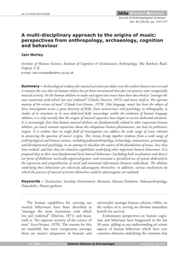 Perspectives from Anthropology, Archaeology, Cognition and Behaviour