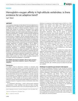 Hemoglobin–Oxygen Affinity in High-Altitude Vertebrates: Is There Evidence for an Adaptive Trend? Jay F