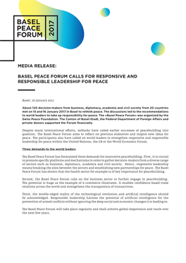 Media Release: Basel Peace Forum Calls for Responsive
