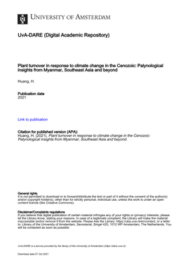 Plant Turnover in Response to Climate Change in the Cenozoic: Palynological Insights from Myanmar, Southeast Asia and Beyond