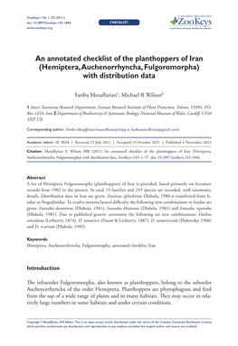 An Annotated Checklist of the Planthoppers of Iran