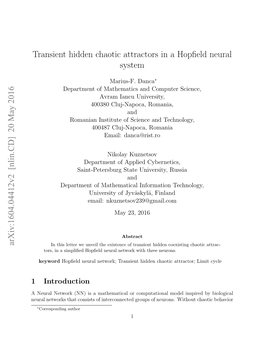 Transient Hidden Chaotic Attractors in a Hopfield Neural System Arxiv