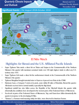 El Niño Watch Highlights for Hawaii and the U.S. Affiliated Pacific Islands