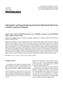 Chlorophyll-A and Suspended Inorganic Material Affecting the Shell Traits of Testate Amoebae Community