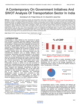 A Contemporary on Government Initiatives and SWOT Analysis of Transportation Sector in India