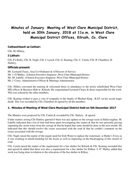 West Clare Municipal District Minutes of January 2018 Meeting