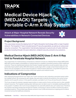 Medical Device Hijack (MEDJACK) Targets Portable C-Arm X-Ray System