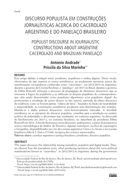 Discurso Populista Em Construções Jornalísticas Acerca Do Cacerolazo Argentino E Do Panelaço Brasileiro