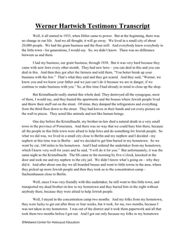 Werner Hartwich Testimony Transcript