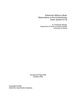 Fisherman Without a Boat: Observations on the Contemporary Clans' System in Fiji