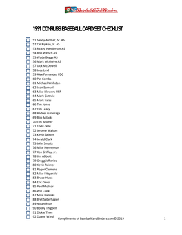 1991 Donruss Baseball Card Set Checklist