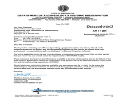 Received Cultural Resources Specialist Washington State Department of Transportation JUN16 2009 P.O