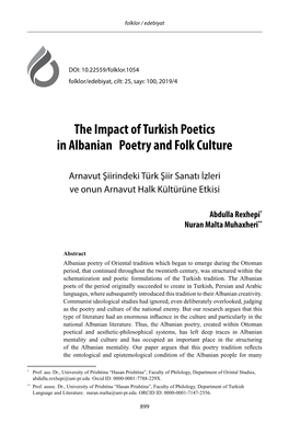 The Impact of Turkish Poetics in Albanian Poetry and Folk Culture