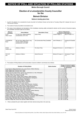 Notice of Poll and Situation of Polling Stations