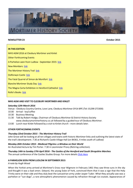 NEWSLETTER 23 October 2015 in THIS EDITION MHS AGM 2016