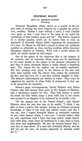 678 JEREMIAH MASON Somerset Maugham, Whose Career As a Master of the Art and Craft of Writing Has Been Inspired by a Passion