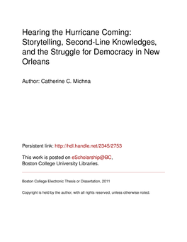 Hearing the Hurricane Coming: Storytelling, Second-Line Knowledges, and the Struggle for Democracy in New Orleans