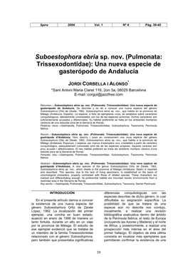 Suboestophora Ebria Sp. Nov. (Pulmonata: Trissexodontidae): Una Nueva Especie De Gasterópodo De Andalucía