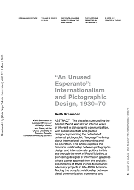 'An Unused Esperanto': Internationalism and Pictographic Design, 1930–1970