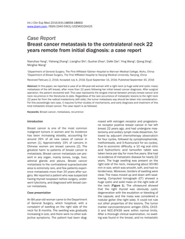 Case Report Breast Cancer Metastasis to the Contralateral Neck 22 Years Remote from Initial Diagnosis: a Case Report