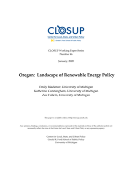 Oregon: Landscape of Renewable Energy Policy