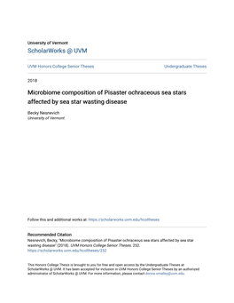 Microbiome Composition of Pisaster Ochraceous Sea Stars Affected by Sea Star Wasting Disease
