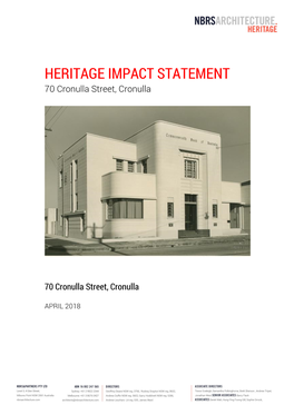 HERITAGE IMPACT STATEMENT 70 Cronulla Street, Cronulla