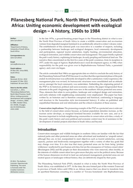 Pilanesberg National Park, North West Province, South Africa: Uniting Economic Development with Ecological Design – a History, 1960S to 1984