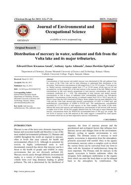 Distribution of Mercury in Water, Sediment and Fish from the Volta Lake and Its Major Tributaries