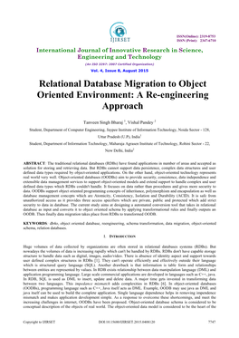 Relational Database Migration to Object Oriented Environment: a Re-Engineering Approach