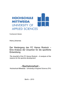 Der Niedergang Des FC Hansa Rostock – Eine Analyse Der Ursachen Für Die Sportliche Entwicklung