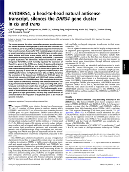 AS1DHRS4, a Head-To-Head Natural Antisense Transcript, Silences the DHRS4 Gene Cluster in Cis and Trans