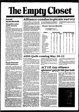 Alliance Conducts Picnic Survey ACT UP, Gay Alliance Sponsor Gay Pride