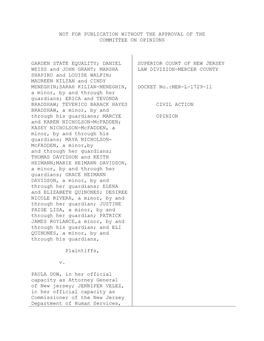 NOT for PUBLICATION WITHOUT the APPROVAL of the COMMITTEE on OPINIONS GARDEN STATE EQUALITY; DANIEL WEISS and JOHN GRANT; MARSHA