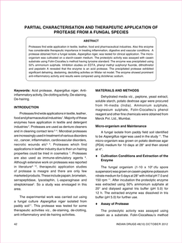 Partial Characterisation and Therapeutic Application of Protease from a Fungal Species