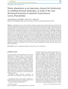 Native Plantations As an Important Element for Biodiversity in Vanishing Forested Landscapes: a Study of the Near Threatened Araucaria Tit Spinetail (Leptasthenura