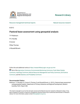 Pastoral Lease Assessment Using Geospatial Analysis